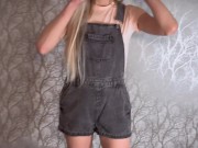 Preview 1 of Sipping on coffee and desperately peeing in dungarees