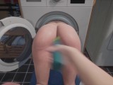Stepmom got stuck in the washing machine homemade fisting with various toys