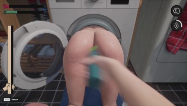 Мачеха застряла в стиральной машине домашним фистингом с различными игрушками