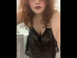 Chubby Redhead in Black Lace Lingerie