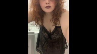 Chubby Redhead in Black Lace Lingerie