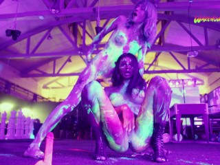 Neon Party Escalates - Girls Fuck and Scream with Pleasure