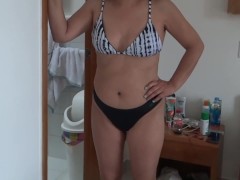 I wear a bikini to go to the beach while stepson films me and masturbates
