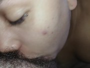 Preview 1 of This hot black woman knows how to lick a drooling cock, professional blowjob🍌💦🤤😋🥛🥛🥛💦🤤😋💦😋