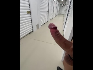 Jerking off and cumshot in public storage facility! Video