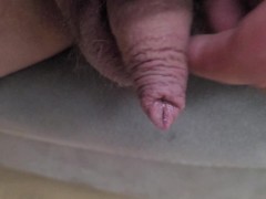 Pissing on the sofa into copper jug after cycle in the rain so small cock