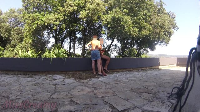 Caught Naked exhibitionist wife masturbates stranger's cock in front of everyone walking on public