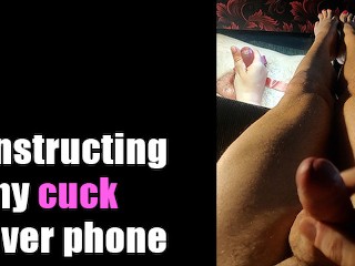 Making my Cuck Cum over the Phone from a Bar