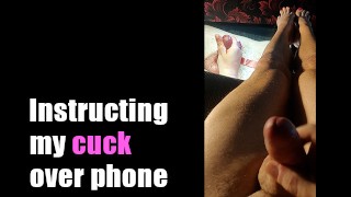 Making my cuck cum over the phone from a bar