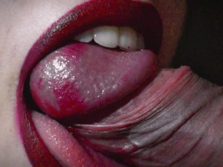 Soft BLOWJOB with LIPSTICK Staining his DICK / CUM IN MOUTH / HUGE LOAD