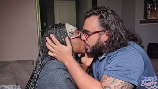 Giving Hickey To A Stunning Ebony Queen While Kissing Her And Sucking Her Fingers