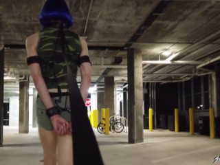Domme Walks Bound Feminized Sissy down the Street on a Leash