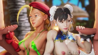 Chun Li y Cammy son folladas en la playa