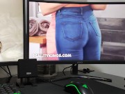 Preview 1 of Jerking off watching 2 screens with full lesbian shows