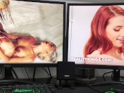Preview 2 of Jerking off watching 2 screens with full lesbian shows