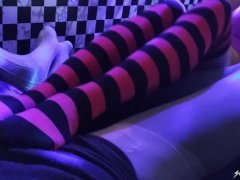 Sock Fetish - Stripes and Grey Thigh Highs - Sock Bob Tease