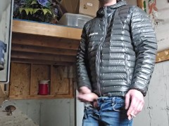 Shiny jacket masturbation