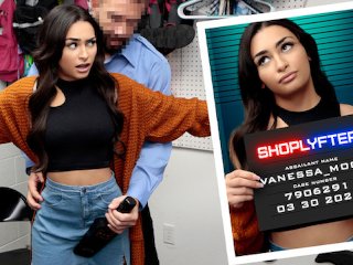 Screen Capture of Video Titled: Corrupt Officer Catches A Beautiful Shoplifter And Takes Her To His Office For A Rough Cavity Search