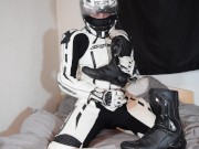 Preview 2 of Leather biker wank and cum on his boots