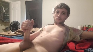 Young fit hairy Italian guy wanking his Dick in the morning