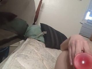 Trans girl fucks her dildo missionary style Video