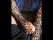 Preview 1 of He begged me to give him a footjob in my black tights...
