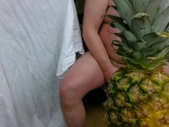 Pineapple show next to the window watching Romanian couple having sex sucking botlle