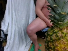 Pineapple show next to the window watching Romanian couple having sex sucking botlle