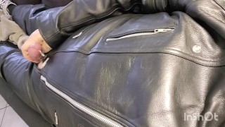 Short Clip cumming on my leather jacket