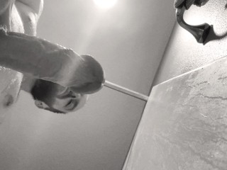 Another Load Spilled from a Fat Cock - B&W - BWC - Hard Dick Masturbation