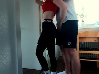 Screen Capture of Video Titled: Gymrat gets hard fucked while hanging at pull-up bar