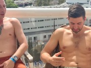 Preview 1 of Husband and new friend masturbate on the hotel balcony for my delicious cocks ~antonio mallorca