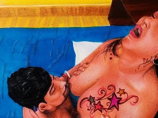 Erotische Art of Tekening Van Een Sexy Indiase Getatoeëerde Vrouw Die Seks Heeft Met Haar Zwager
