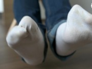 Preview 1 of Very smelly and worn white Puma socks (POV foot worship, socks worship, stinky socks, foot smelling)