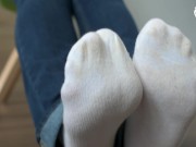 Preview 2 of Very smelly and worn white Puma socks (POV foot worship, socks worship, stinky socks, foot smelling)
