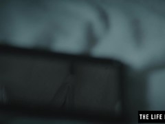 Cute girl studies her pussy in the mirror as she masturbates