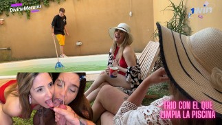 Two Beautiful Argentines have a Threesome with the boy who cleans the pool