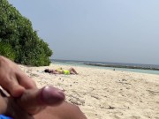 Preview 3 of Voyeur pervert jerks off busty MILF and her stepdaughter and cums on their faces while they sunbathe