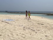 Preview 6 of Voyeur pervert jerks off busty MILF and her stepdaughter and cums on their faces while they sunbathe