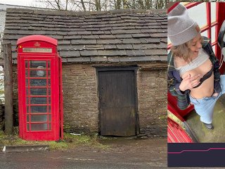 Screen Capture of Video Titled: Cumming hard in public red telephone box with Lush remote controlled vibrator in English countryside