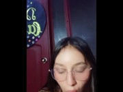 Preview 1 of Cute girl with glasses gives me an amazing blowjob