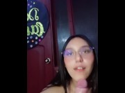 Preview 2 of Cute girl with glasses gives me an amazing blowjob