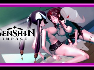 Genshin Impact - Hu Tao Und Mona Warten Auf Dich in Einer Orgie