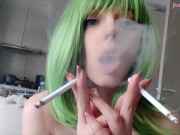Preview 1 of Cute Green Hair Egirl smoking 2 cigarettes at the same time (full vid on my 0nlyfans/ManyVids)