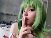 Preview 5 of Cute Green Hair Egirl smoking 2 cigarettes at the same time (full vid on my 0nlyfans/ManyVids)