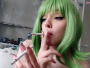 Preview 6 of Cute Green Hair Egirl smoking 2 cigarettes at the same time (full vid on my 0nlyfans/ManyVids)