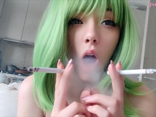 Cute Green Hair Egirl smoking 2 cigarettes at the same time (full vid on my 0nlyfans/ManyVids) Video