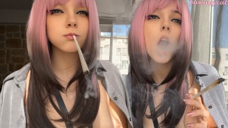 Pink Hair Step Sister smoking for you (full vid on my 0nlyfans/ManyVids)