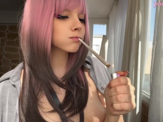 Pink Hair Step Sister smoking for you (full vid on my 0nlyfans/ManyVids) Video