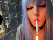 Preview 2 of Blue Hair Alt Babe smoking in your bathroom (full vid on my 0nlyfans/ManyVids)